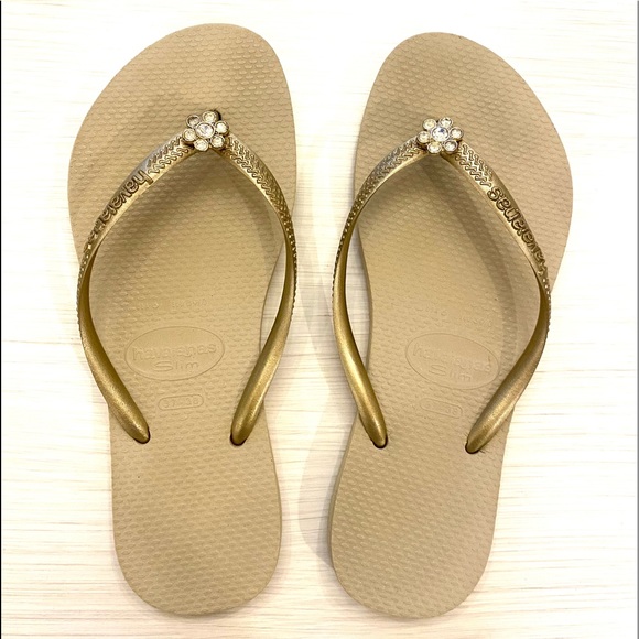 Havaianas Shoes - Havaianas Gold Flip Flop with Swarovski Crystals